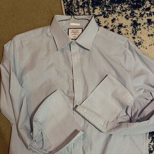Men's Charles Tyrwhitt 17x35 Slim Fit Blue Striped Dress Shirt - French Cuff